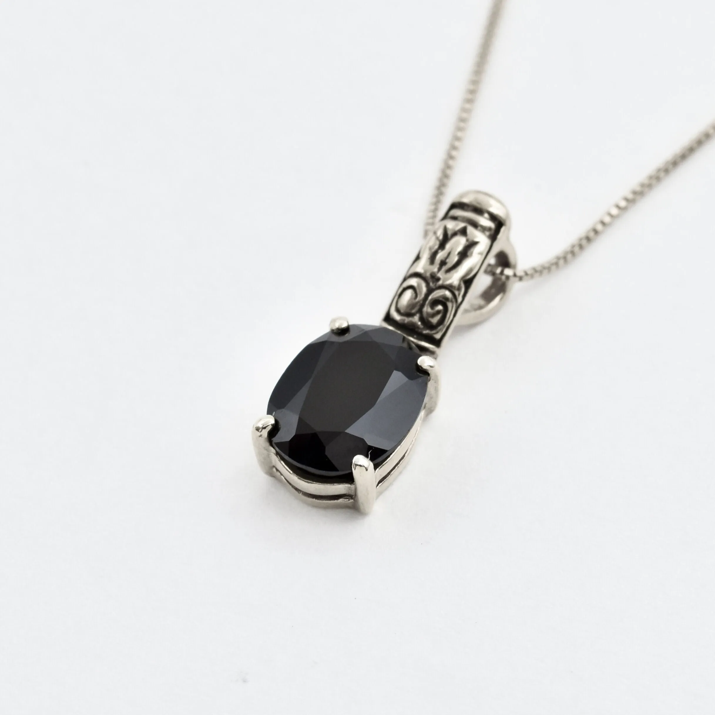 Onyx Pendant - Silver Tribal Necklace - Black Gemstone Pendant