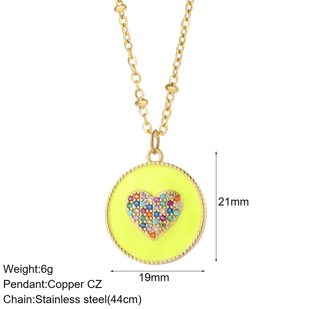 Rainbow Heart Pendant Necklace for Women Romantic Woman's Gold Color Chain Stainless Steel Choker Necklace Trendy Enamel Jewelry