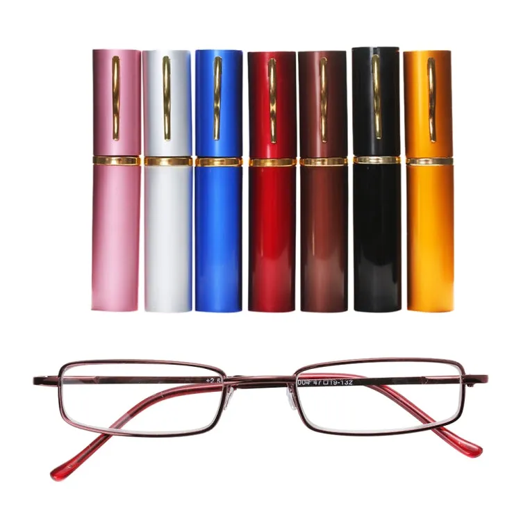 Reading Glasses Metal Spring Foot Portable Presbyopic Glasses with Tube Case  4.00D(Silver Gray)