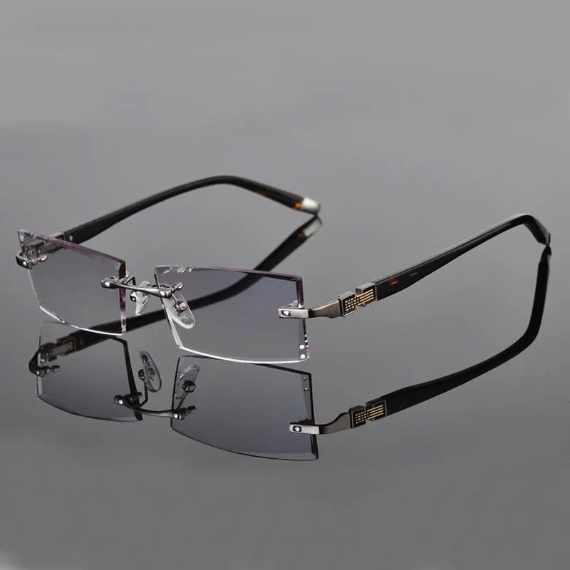 Reven Jate 58050 Alloy Rimless Diamond Cutting Man Glasses Frame Eyeglasses Men Eyewear