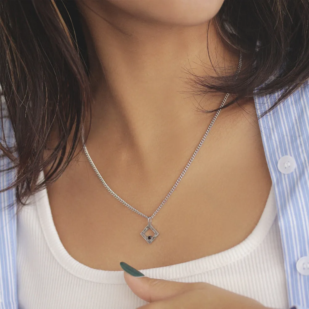 Silver Tone Square Necklace Charm