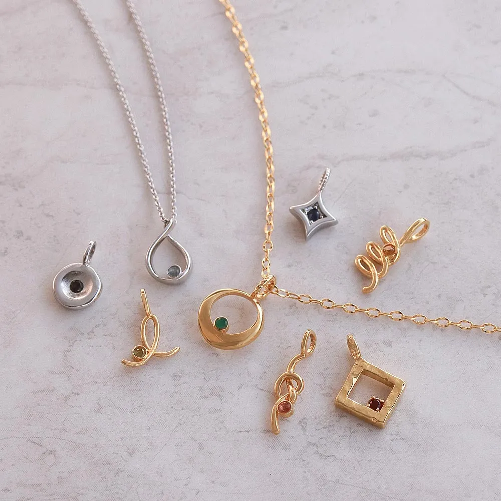 Silver Tone Square Necklace Charm