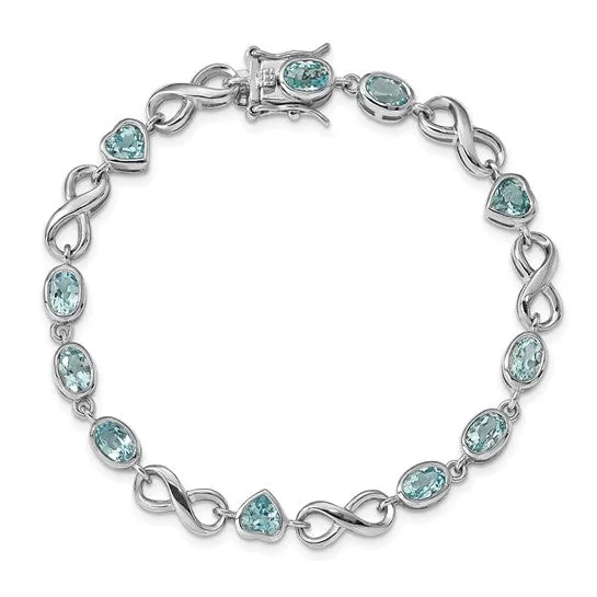 Sterling Silver Genuine Oval and Heart Gemstone Infinity Link Bracelets