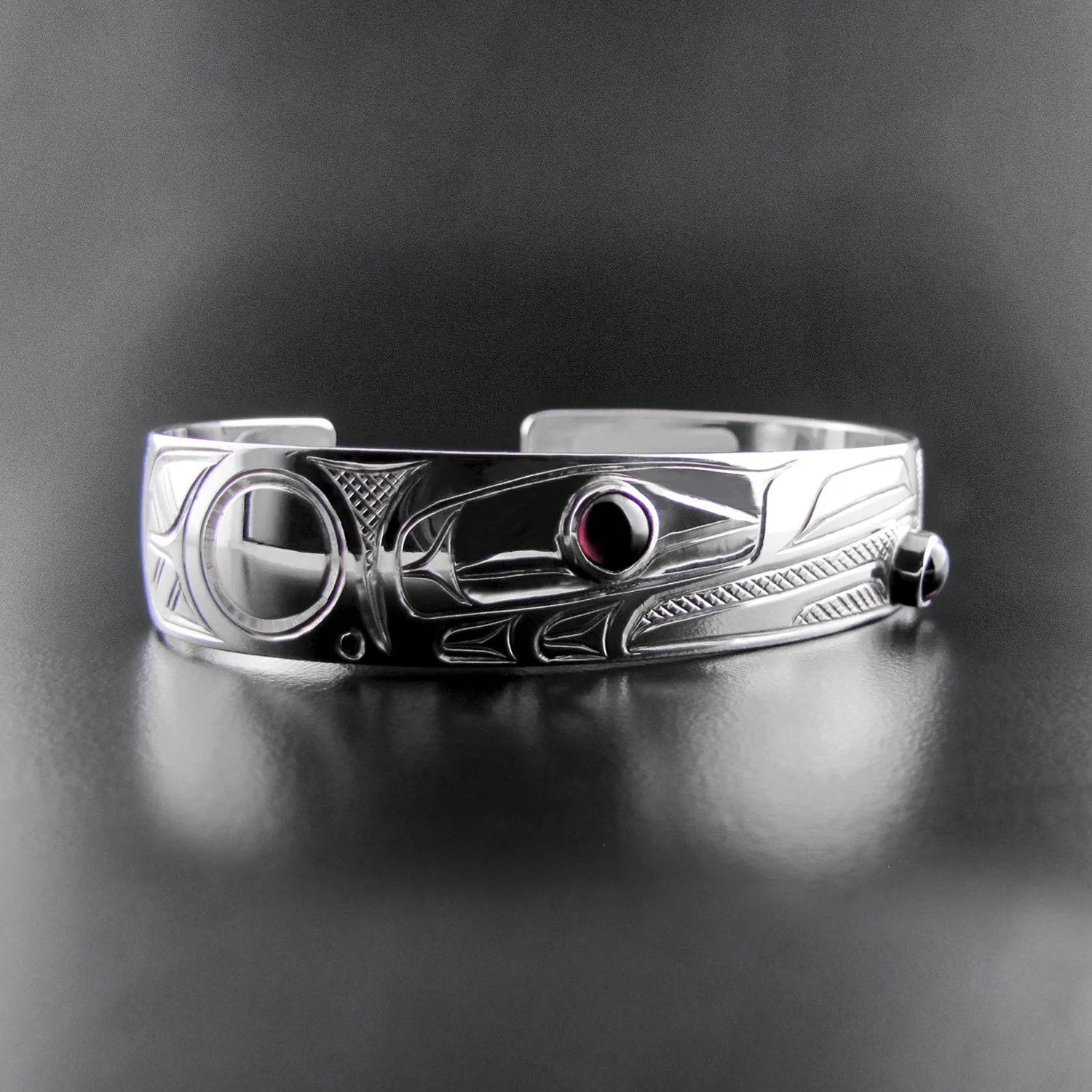 Sterling Silver Raven Bracelet with Garnet