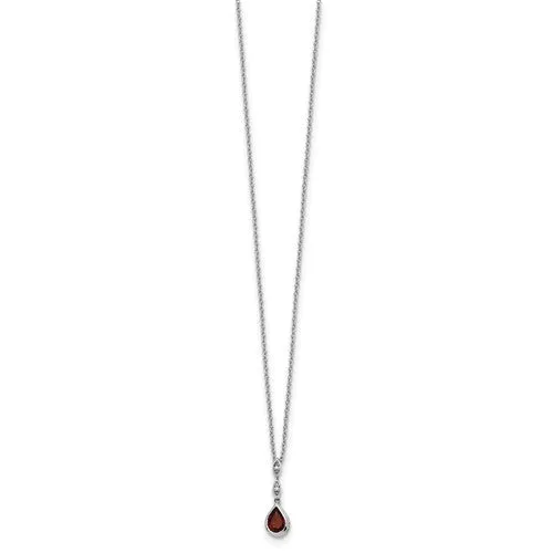 Sterling Silver White Ice Diamond and Garnet Teardrop Necklace