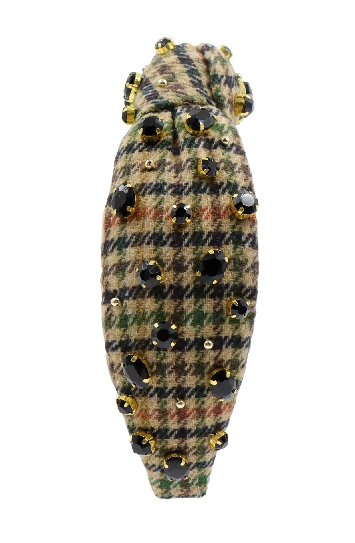 Tan Black Houndstooth Jeweled Knot Headband