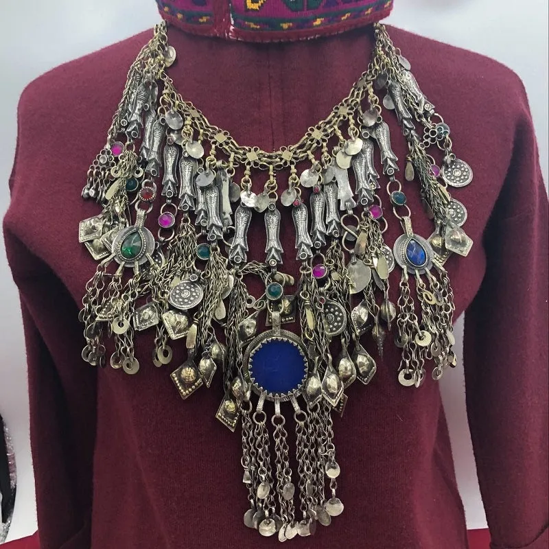 Vintage Silver Fish Motifs Oversized Choker