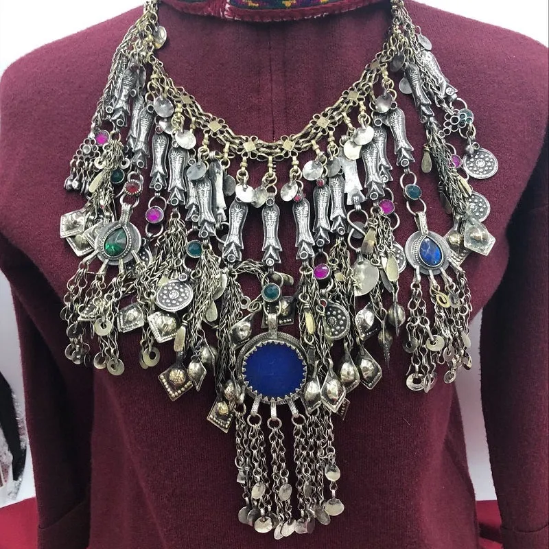 Vintage Silver Fish Motifs Oversized Choker