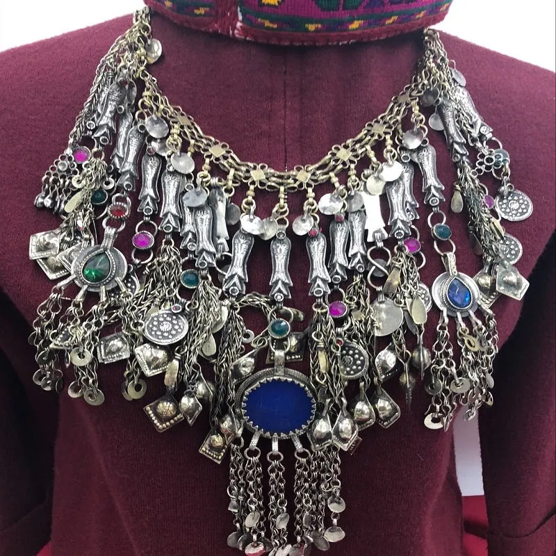 Vintage Silver Fish Motifs Oversized Choker
