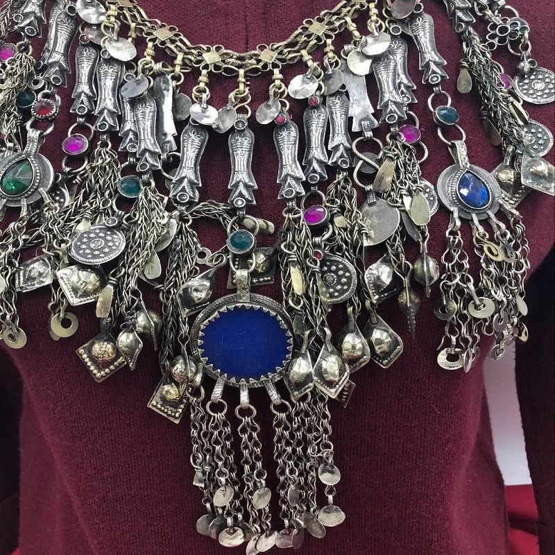 Vintage Silver Fish Motifs Oversized Choker