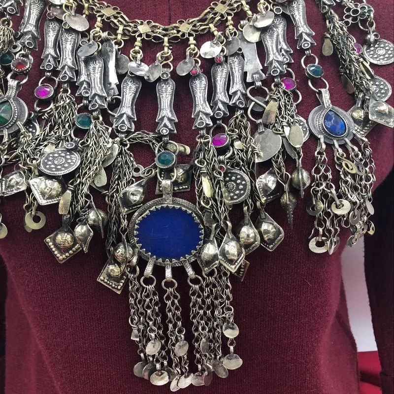 Vintage Silver Fish Motifs Oversized Choker