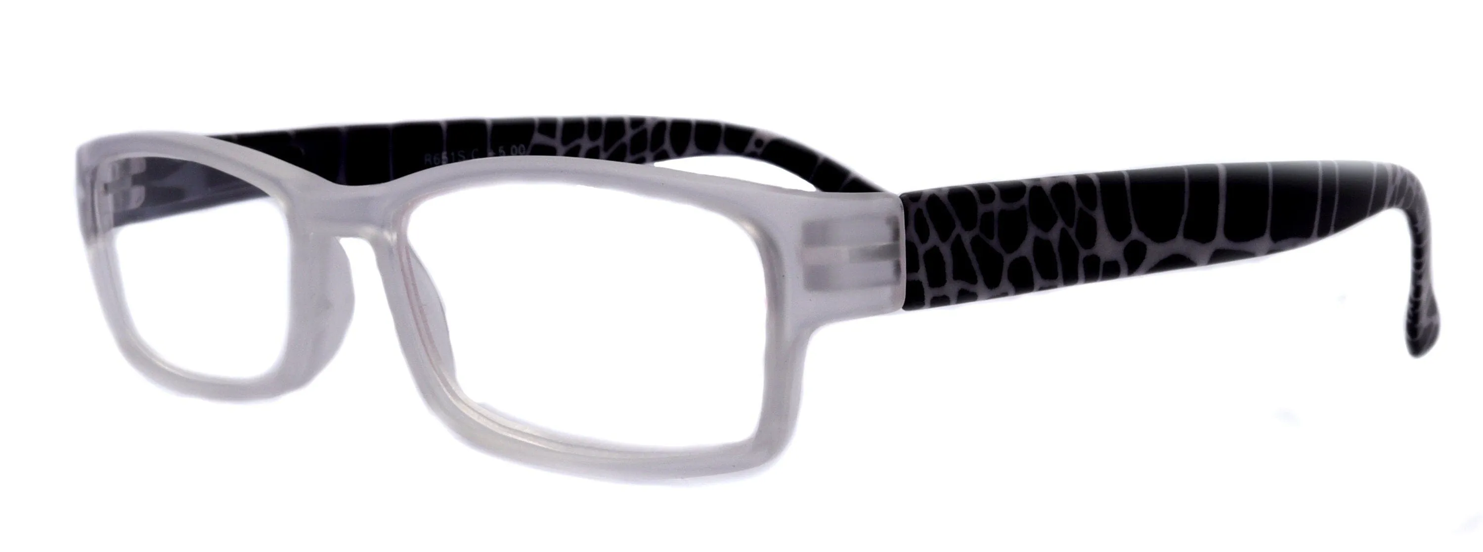 Xena, (Premium) Reading Glasses, Square Readers Clear Frosted  1.25..  6 High / Strong Magnifying Eyeglasses (Black Giraffe) NY Fifth Avenue